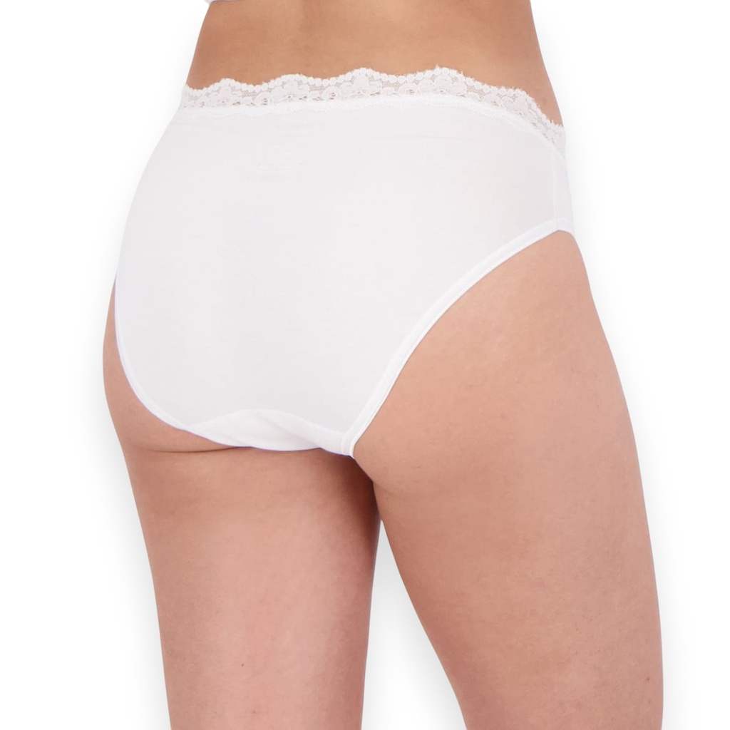 Lot de 2 Slips taille haute femme bords dentelle en coton stretch