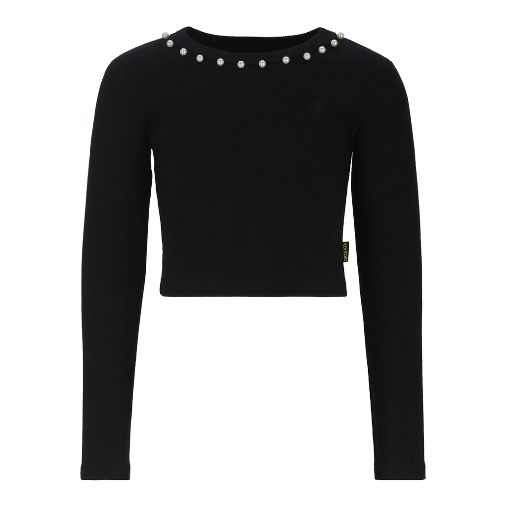 T-shirt crop fille manches longues avec perles