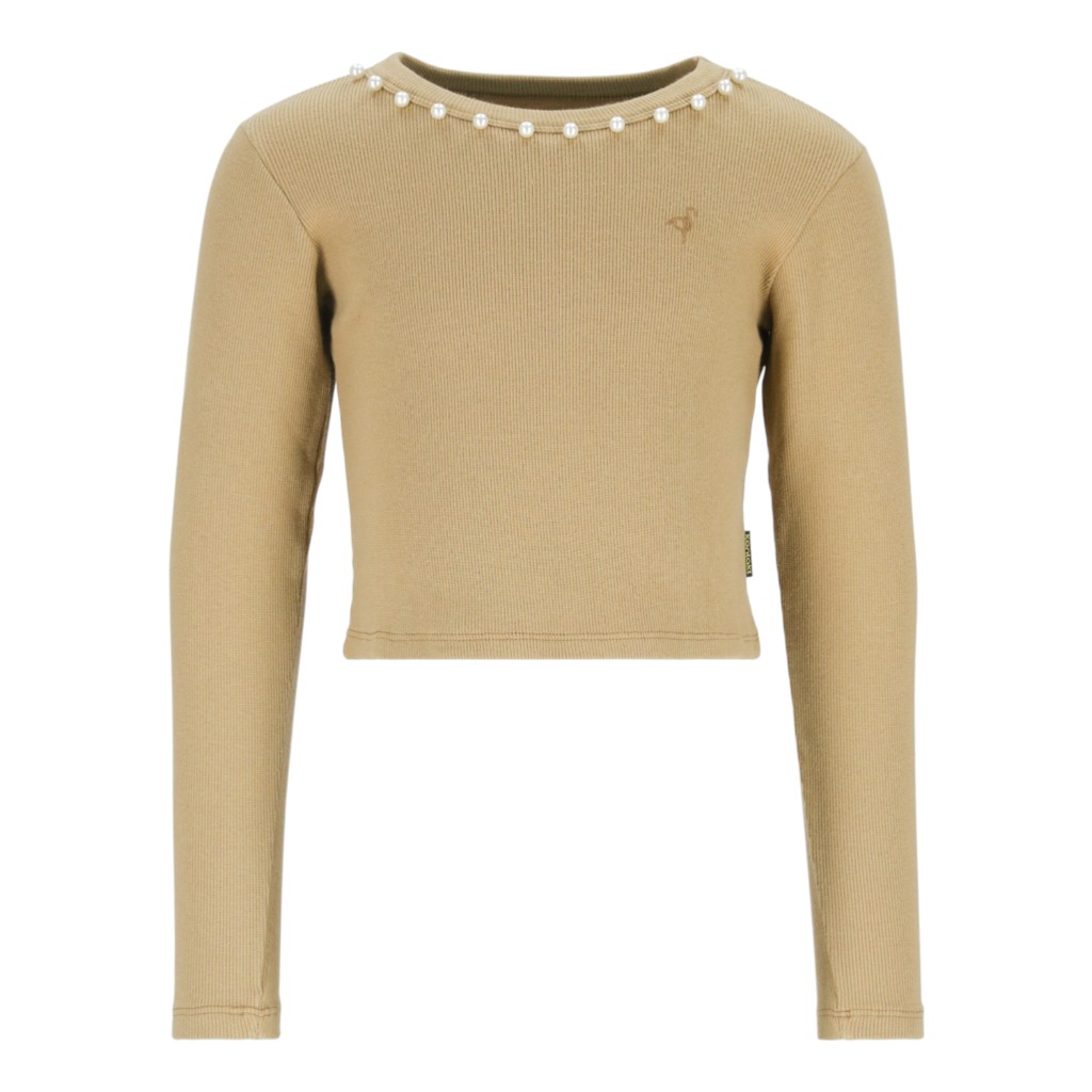 T-shirt crop fille manches longues avec perles