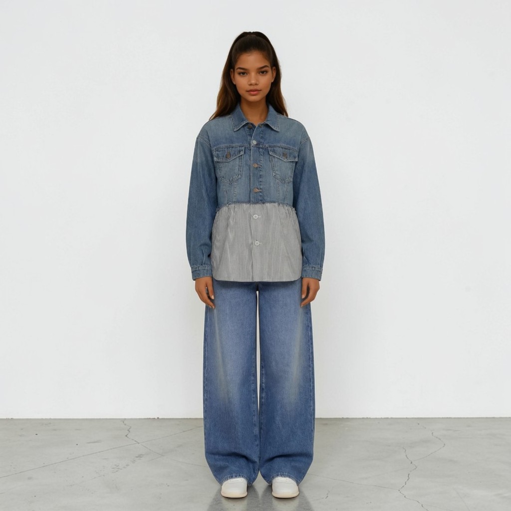 Regular jacket femme en jeans Bi-Matière   -KINDA