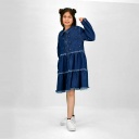 Robe chemise fille avec fleurs a volants en jeans