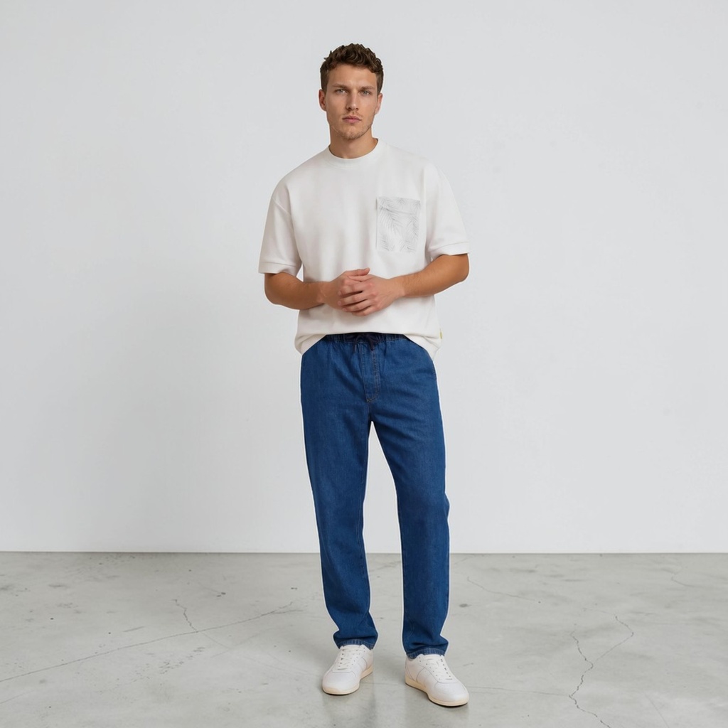 Sweat homme manches courtes avec poche soufflet imprimé feuille