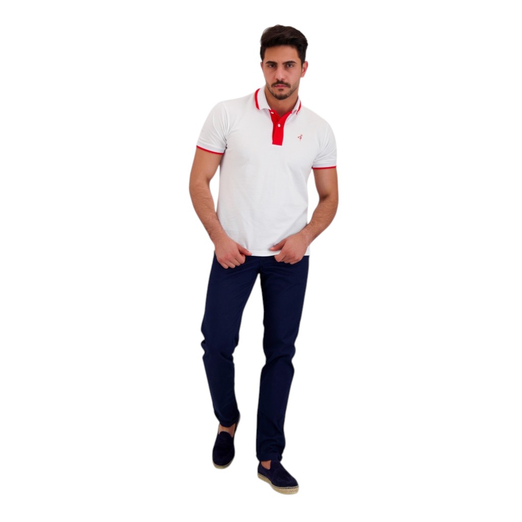 Polo homme manches courtes avec broderie et patte contrasté