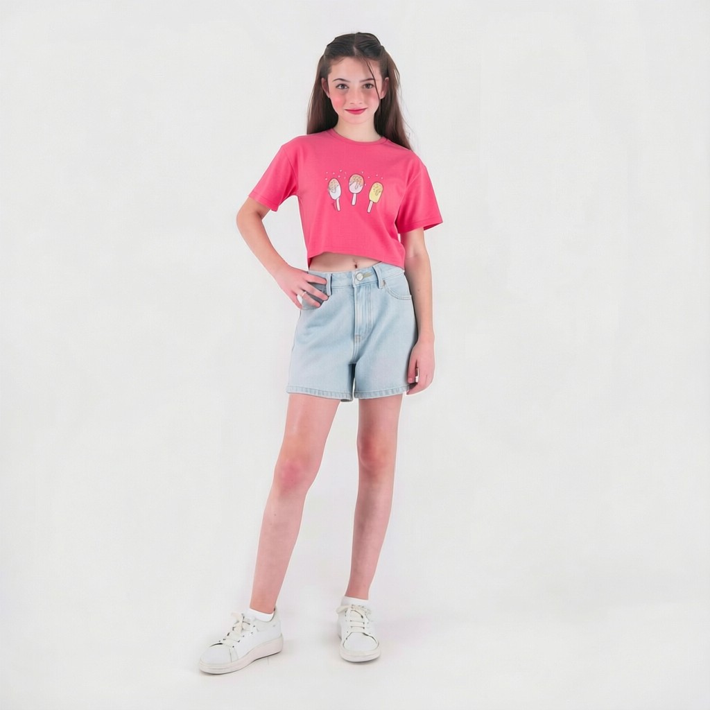 T-shirt sur taille fille manches courtes  Glâces Paillétés
