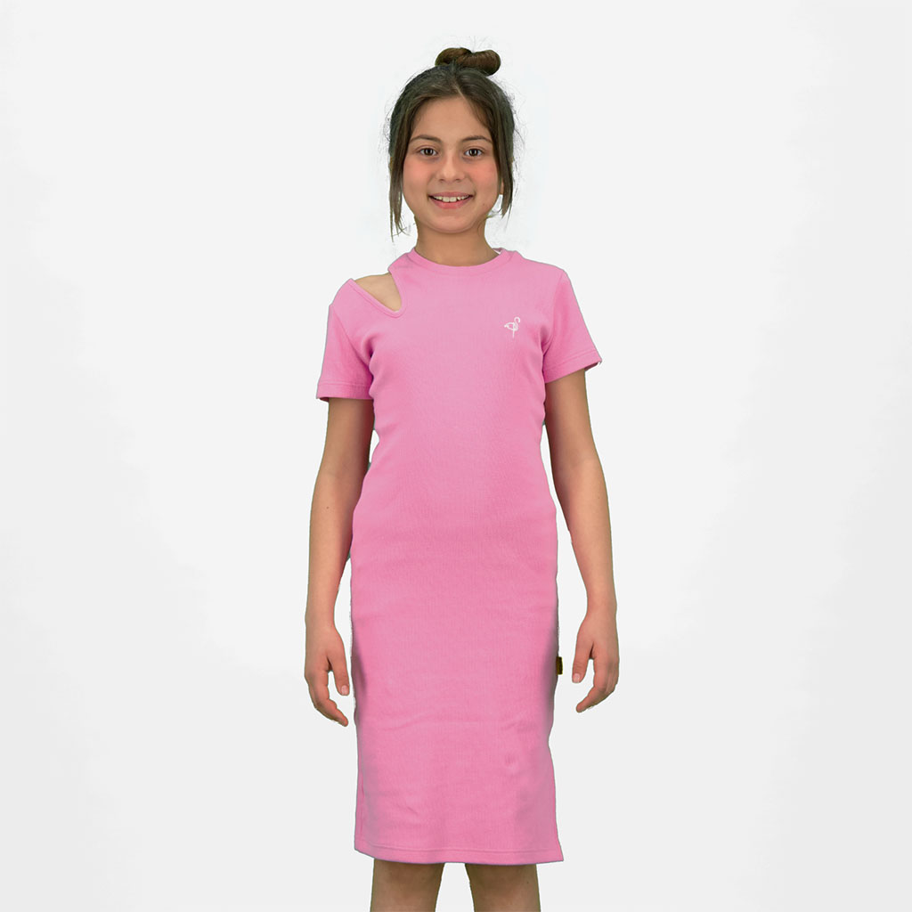 Robe côtelé fille manches courtes avec cut out