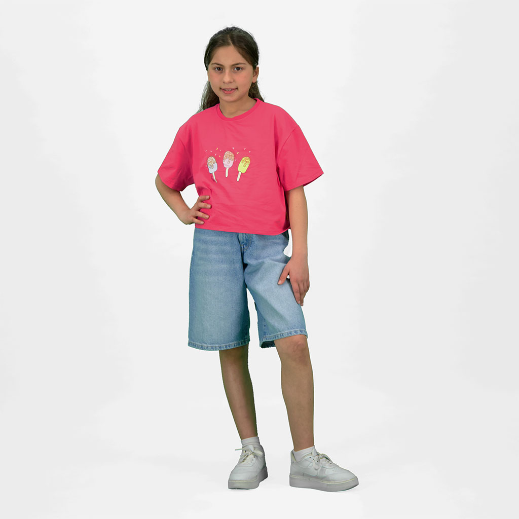 T-shirt sur taille fille manches courtes  Glâces Paillétés