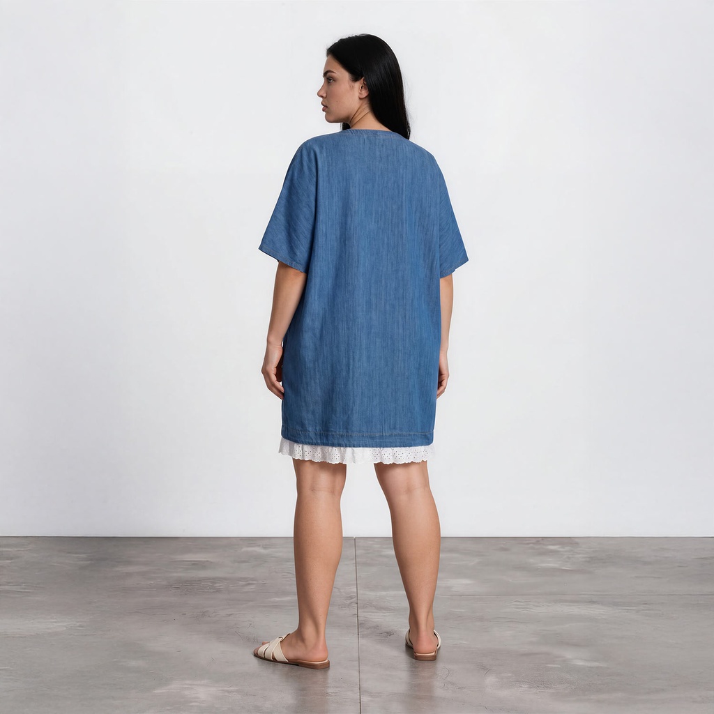 Jebba courte femme en jeans avec broderie anglaise -THURAYA