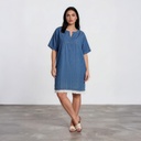 Jebba courte femme en jeans avec broderie anglaise -THURAYA