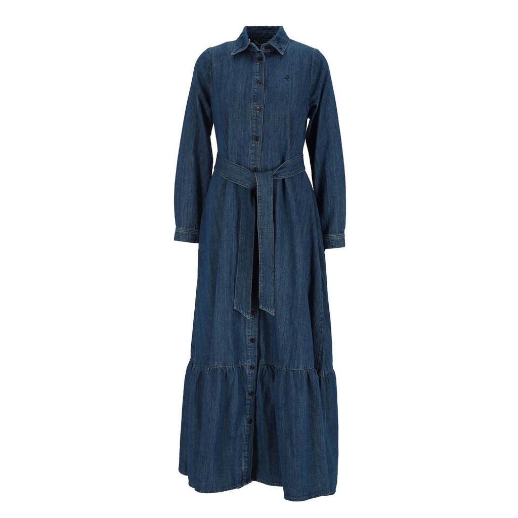 Robe chemise longue femme avec volants en lin