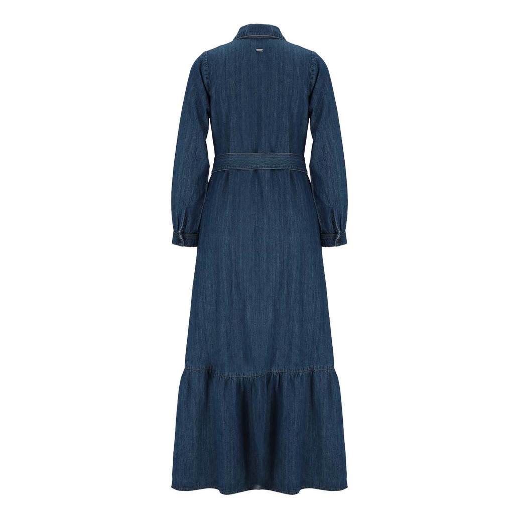 Robe chemise longue femme avec volants en lin