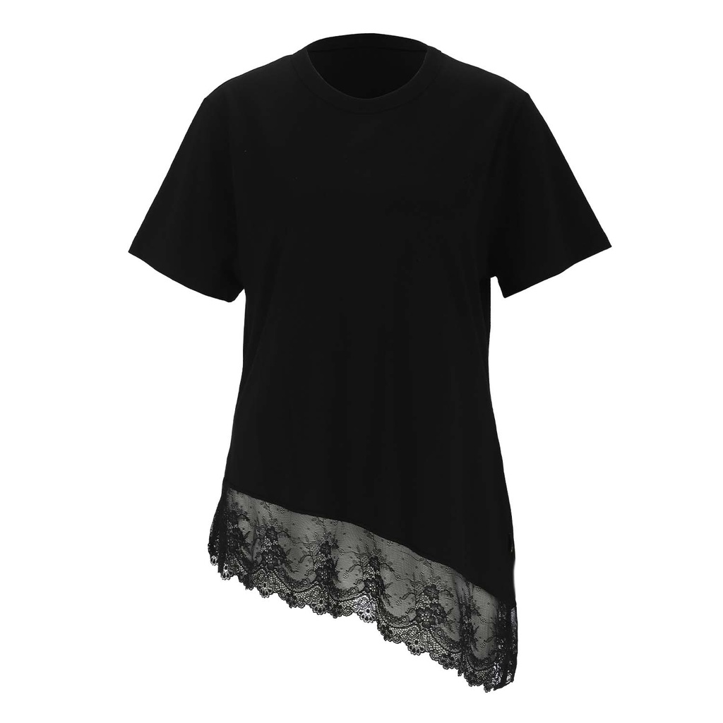 T-shirt asymétrique femmme avec dentelle manches courtes