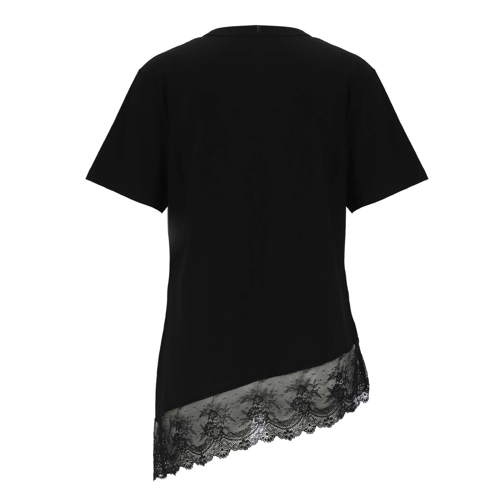 T-shirt asymétrique femmme avec dentelle manches courtes