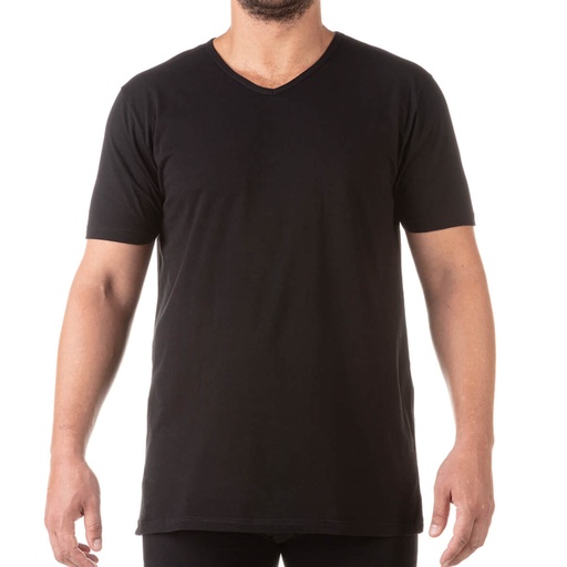 [05-010-02-123-K040-3XL] T-shirt col V grandes tailles en coton pur (Noir, 3XL)