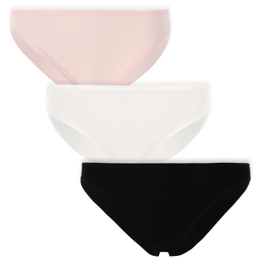 [05-010-39-001-K151-L] Lot de 3 slips femme en coton stretch (Blanc/Noir/Rose, L)