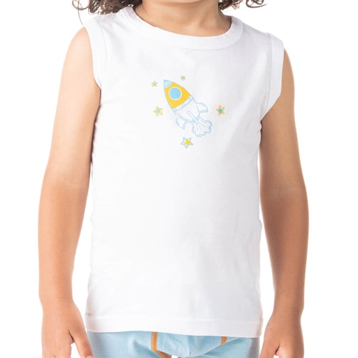 [05-010-12-074-K000-2A] Débardeur garçon fusée en coton pur (Blanc, 2A)