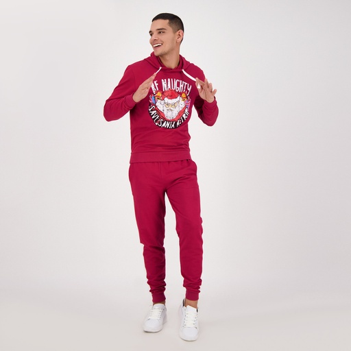 [05-010-43-05-K017-L] Hoodie noel unisexe BE NAUGHTY SAVE SANTA (Rouge Bordeaux, L)