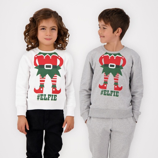 [05-010-36-015-K000-10A] Sweat noel unisexe enfant  ELFIE (Blanc, 10A)