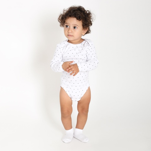 [05-010-03-023-K394-12M] Body bébé manches longues imprimé (Blanc Imp Dots Marine, 12M)