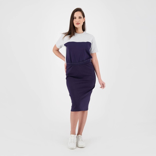 [05-010-21-001-K015-L] Jupe midi femme en molleton (Bleu marine, L)