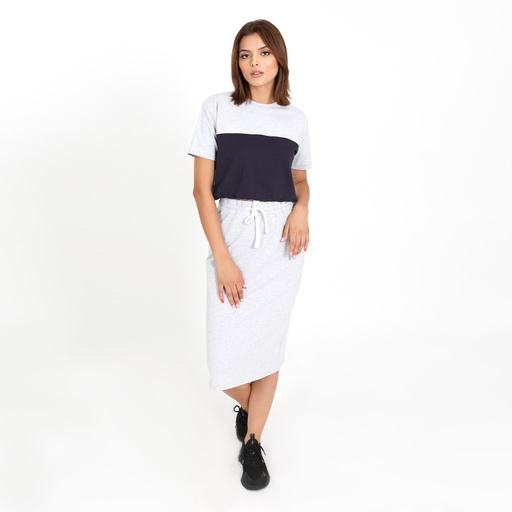 [05-010-21-001-K025-L] Jupe midi femme en molleton (Gris Chinè, L)