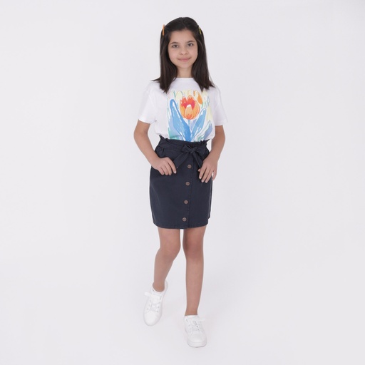 [01-010-21-004-K219-10A] Jupe paperbag fille courte (Bleu-Marine, 10A)