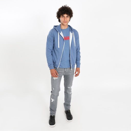 [05-010-43-005-K181-L] Hoodie zippé homme avec broderie (Bleu Chiné, L)
