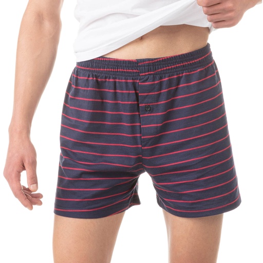 [05-010-25-01-K270-L] Caleçon rayé homme en coton pur (Bleu Marine / Rouge, L)