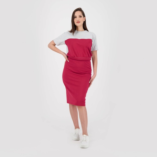 [05-010-21-001-K050-L] Jupe midi femme en molleton (Rouge  Bordeaux, L)