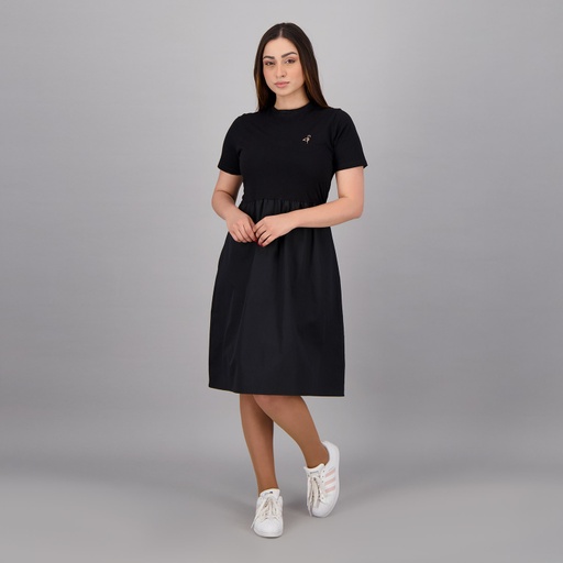 [05-010-17-045-K040-M] Robe midi femme manches courtes bi-matières (Noir, M)