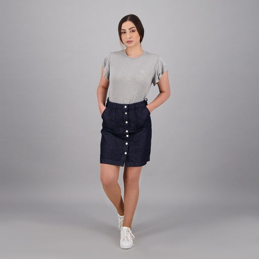 [05-010-02-441-K007-L] T-shirt femme manches courtes avec volant et broderie (Gris, L)