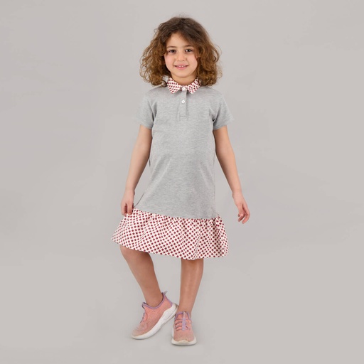 [05-010-17-018-K558-10A] Robe polo fille manches courtes avec volant (Gris/Imprimé étoile , 10A)