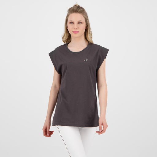 [05-010-02-474-K027-L] T-shirt femme sans manches avec broderie (Gris Foncé, L)