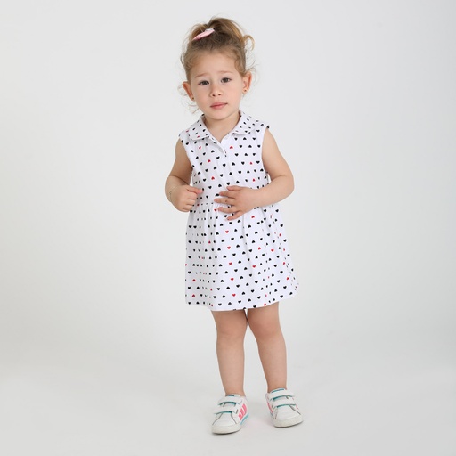 [05-010-32-004-K602-12M] Robe polo bébé imprimé cœur avec col claudine (12M)