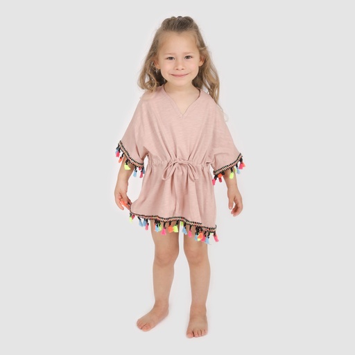 [05-010-99-003-K045-12M] Cache maillot bébé avec cordon de serrage et pompons (Rose Clair, 12M)
