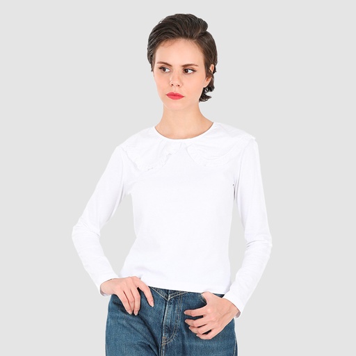 [05-010-02-132-K000-L] T-shirt femme manches longues avec col claudine (L)