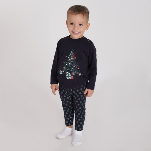 [05-010-16-198-K719-12M] Pyjama bébé manches longues SAPIN (Bleu Marine/Imprimé Sapin , 12M)