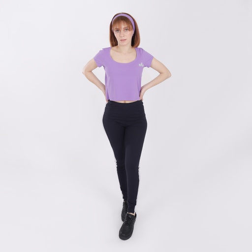 [05-010-37-015-K303-L] Legging femme avec bande coté (Bleu Marine/Gris Chiné, L)