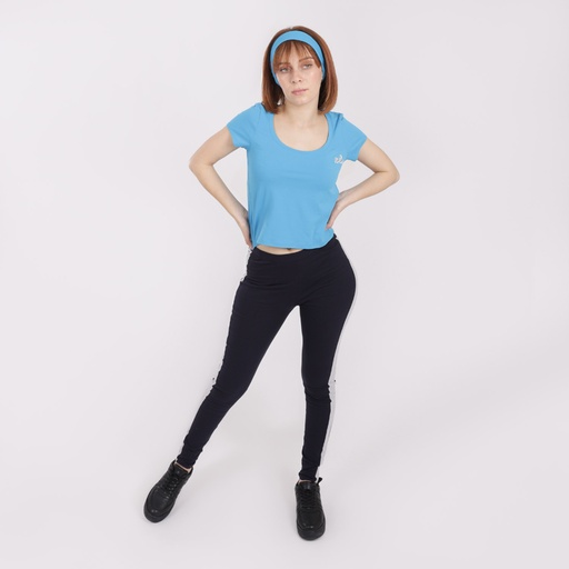 [05-010-02-170-K002-3XL] T-shirt crop de sport femme décolleté manches courtes (Bleu, 3XL)