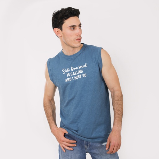 [05-010-12-123-K288-L] Débardeur flammé homme SIDI BOU SAID IS CALLING AND I MUST GO (Bleu Clair, L)