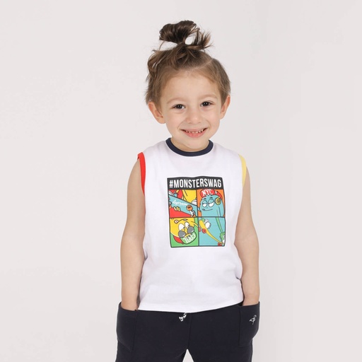 [05-010-12-132-K000-12M] Débardeur côtelé bébé contrasté MONSTER SWAG (12M)