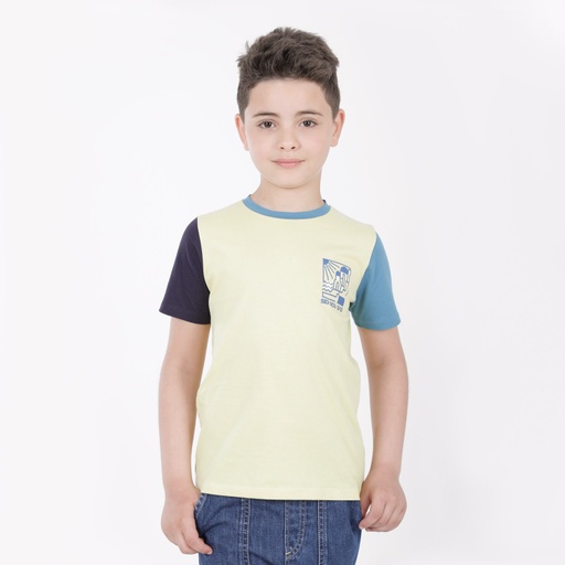 [05-010-02-267-K595-10A] T-shirt garçon manches courtes contrastées SIDI BOUSAID (10A)