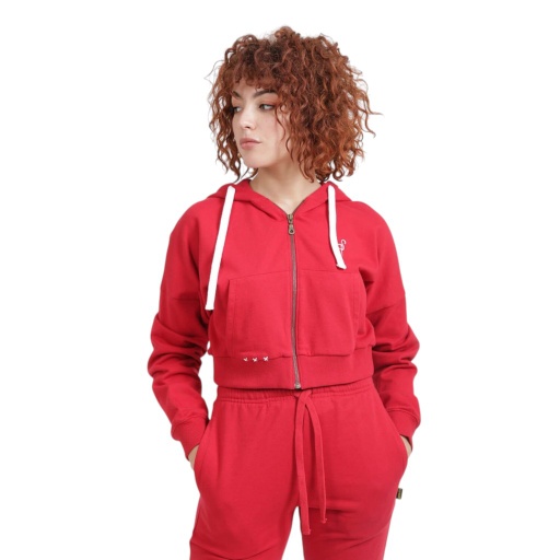 Hoodie crop zippé femme avec détails couture