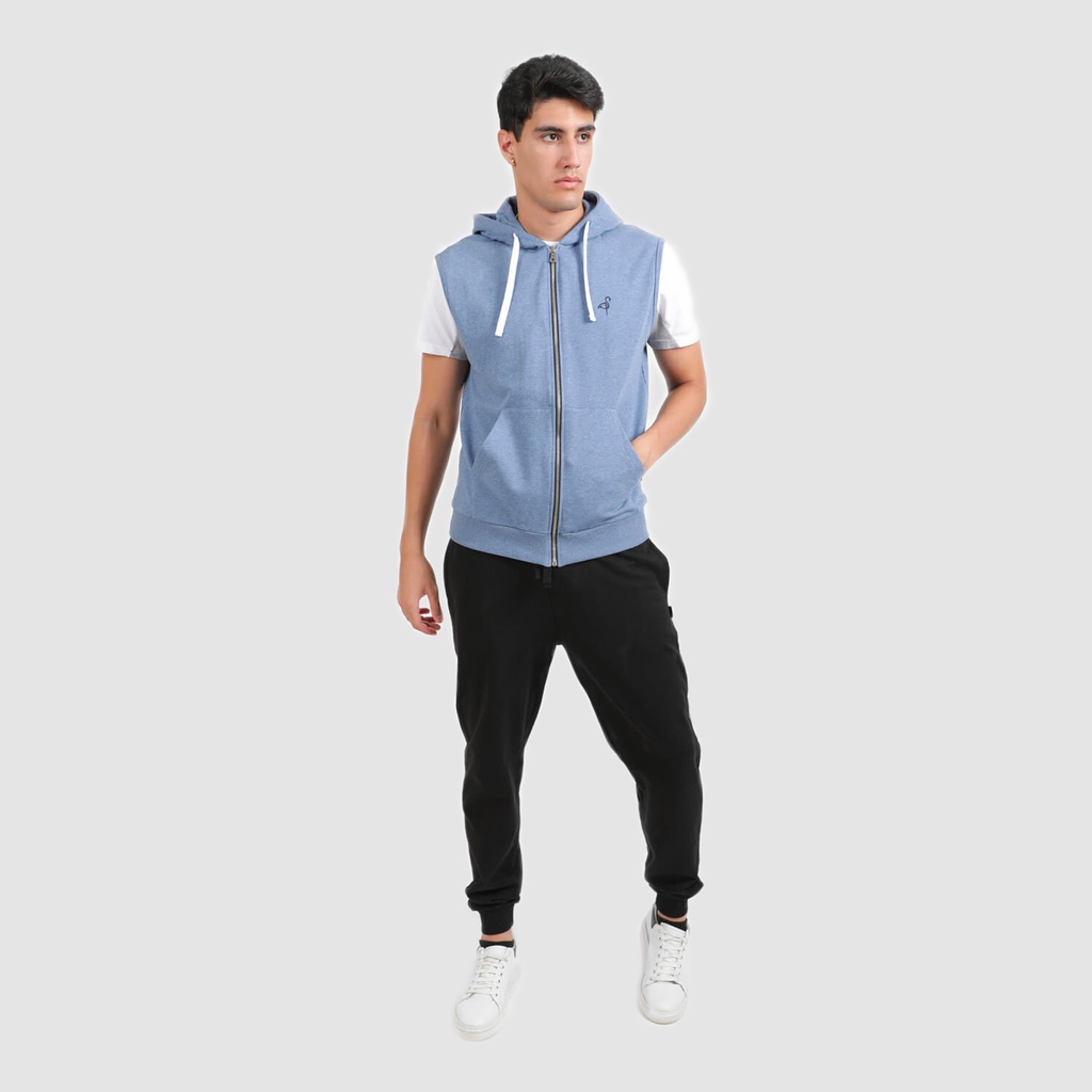 Hoodie zippé homme sans manches avec broderie