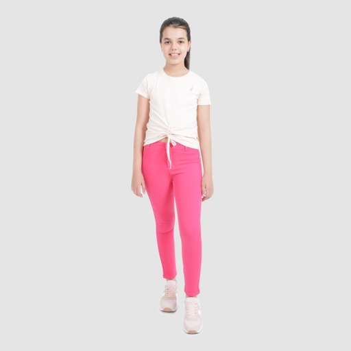 [05-010-02-269-K830-10/12A] T-shirt fille manches courtes avec cordon de serrage (Beige Rosé, 10/12A)