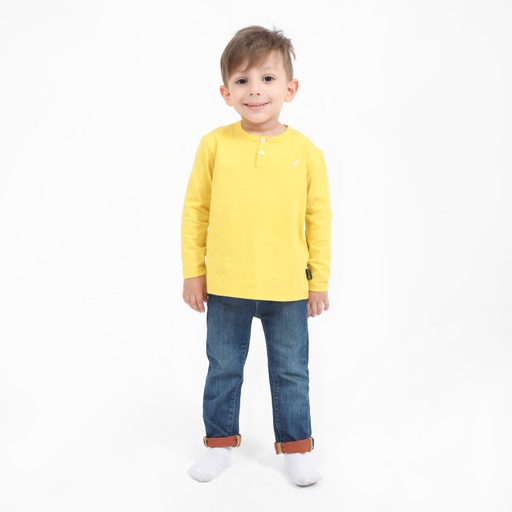 [05-010-02-279-K033-12/18M] T-shirt bébé manches longues col tunisien (Jaune, 12-18M)