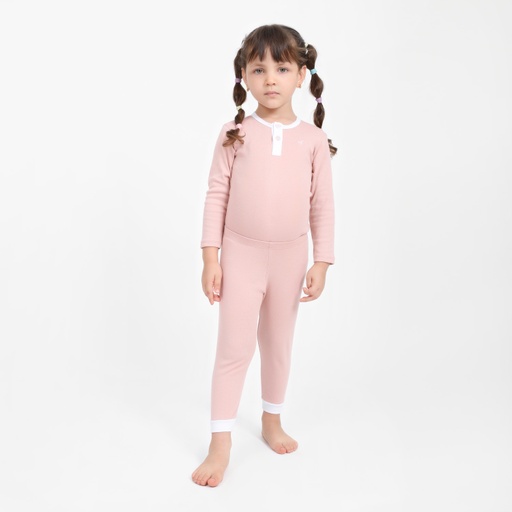 [05-010-16-236-K837-12/18M] Pyjama bébé body côtelé manches longues (Rose Clair &amp; Blanc, 12-18M)