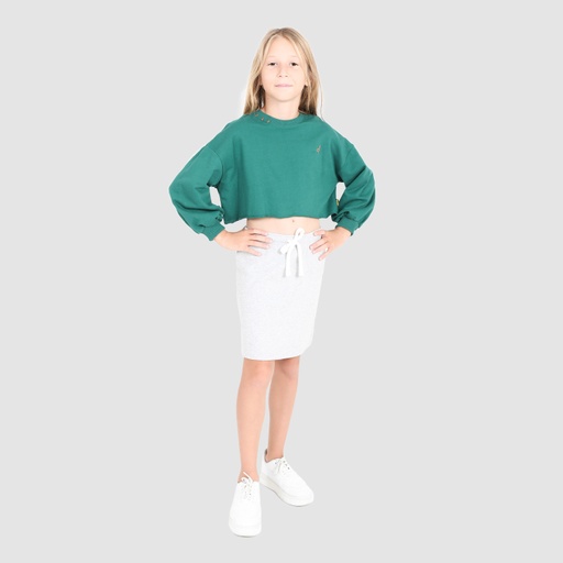 [05-010-36-111-K054-10/12A] Sweat crop fille avec détails broderie (Vert, 10/12A)