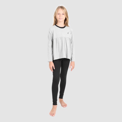 [05-010-16-244-K808-10/12A] Pyjama fille manches longues et legging (Gris Chiné &amp; Noir Imp Triangle, 10/12A)
