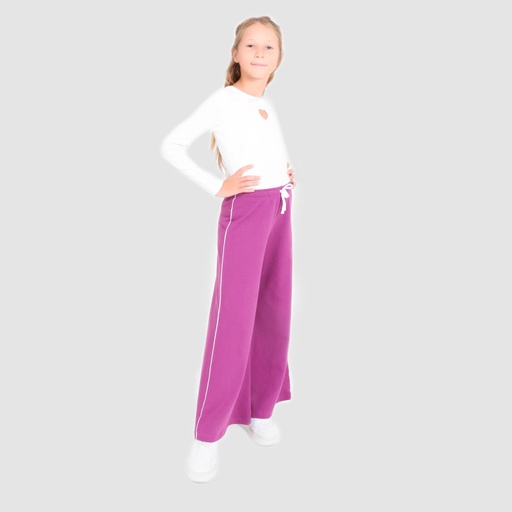 [05-010-65-028-K060-10/12A] Jogger wide leg fille avec piping (Violet, 10/12A)