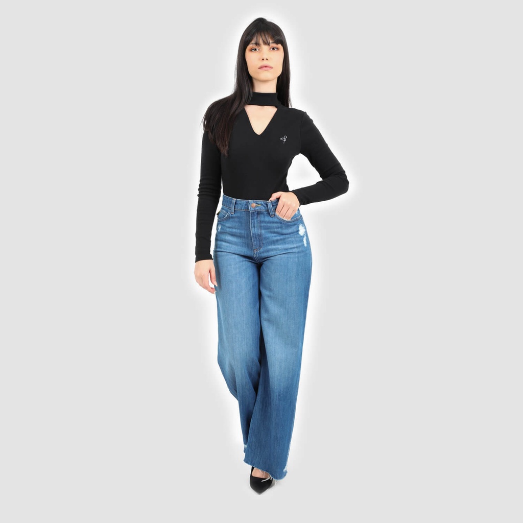 Body côtelé femme manches longues avec détail cut out
